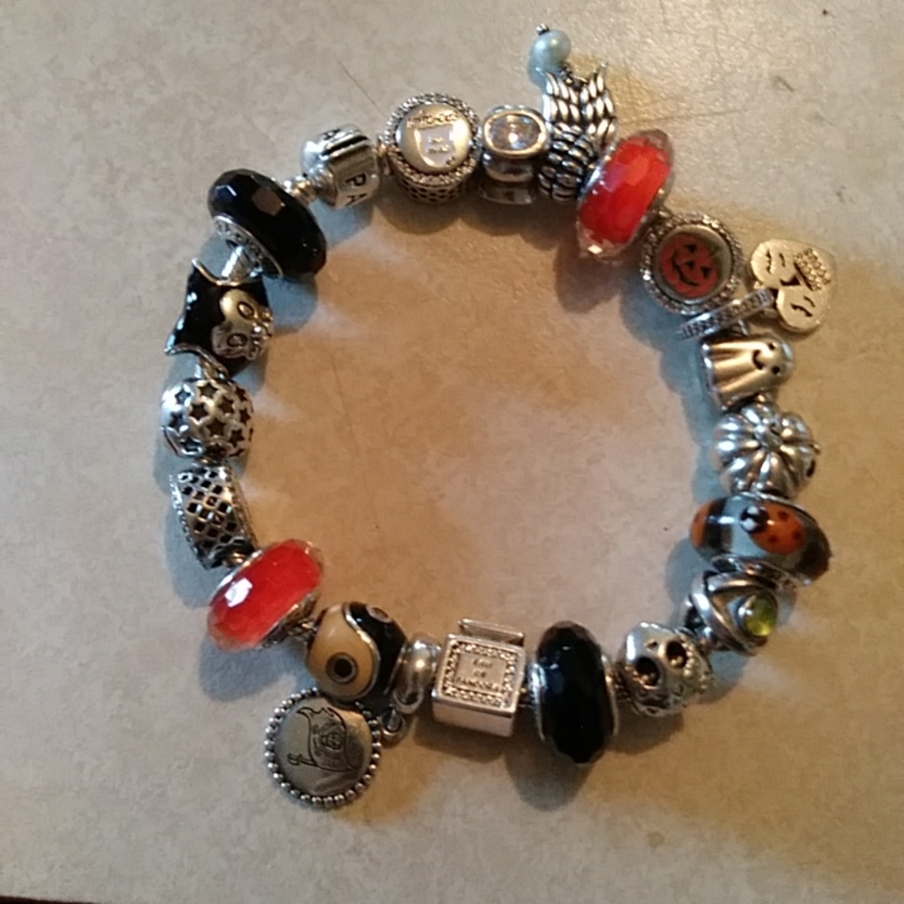 Auth PANDORA 20 CHARMS Halloween bracelet all auth retired new and used 8.5 brac